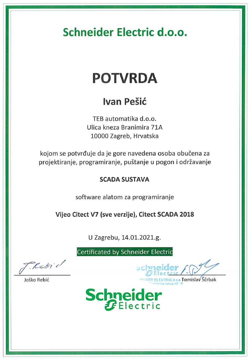 Scada Citect Certificate Schneider